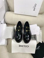 Celine Designer
 Shoes Loafers Sandals Black Gold Cowhide Genuine Leather Rubber