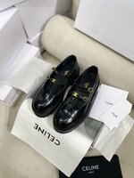 Celine Shoes Loafers Sandals AAAA Customize
 Black Gold Cowhide Genuine Leather Rubber