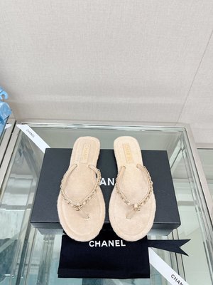 Chanel Shoes Flip Flops Slippers Genuine Leather Sheepskin Summer Collection Chains
