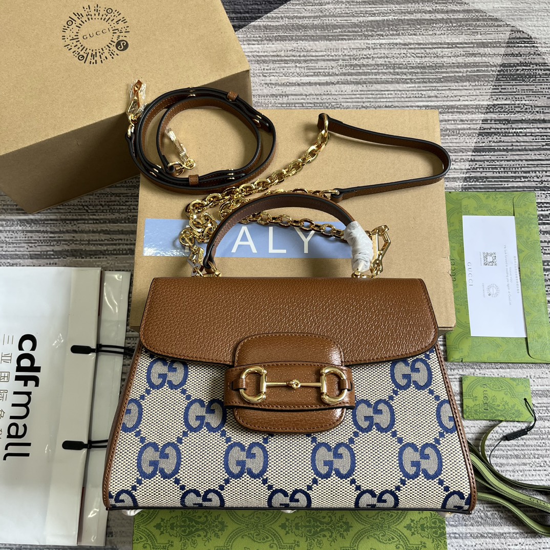 GUCCI Horsebit 1955 帆布 馬銜扣 手提包