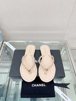 Chanel Shoes Flip Flops Slippers Genuine Leather Sheepskin Summer Collection Chains