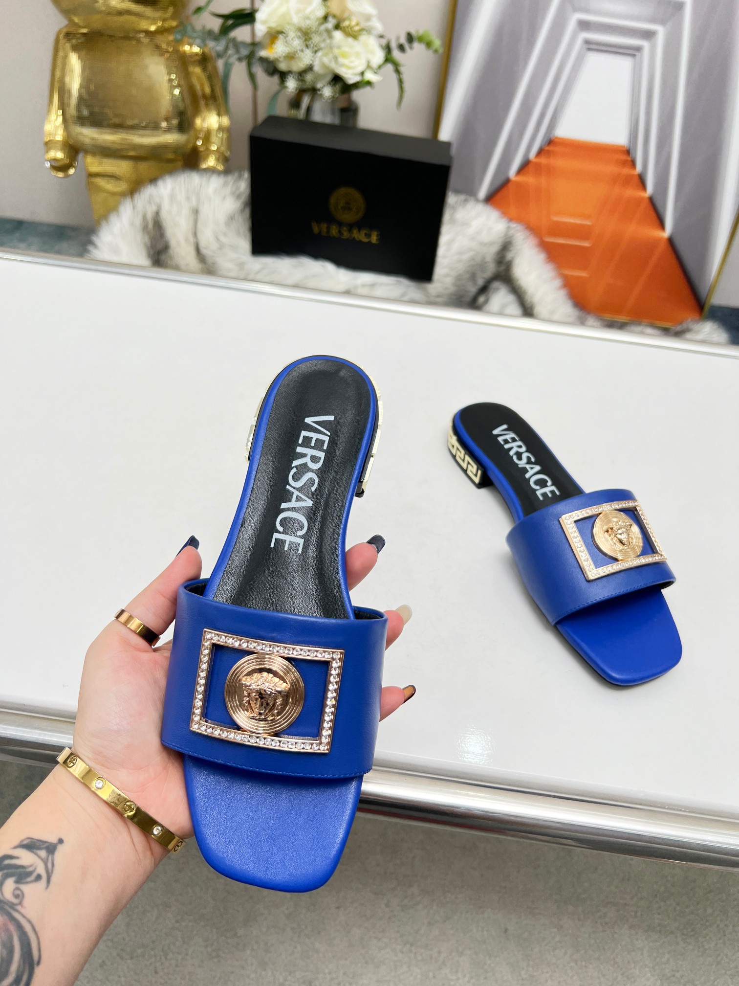 Factory precio: suela de cuero P215 suela de goma P180 yardas: 35-44 (44 se puede pedir) Versace nue