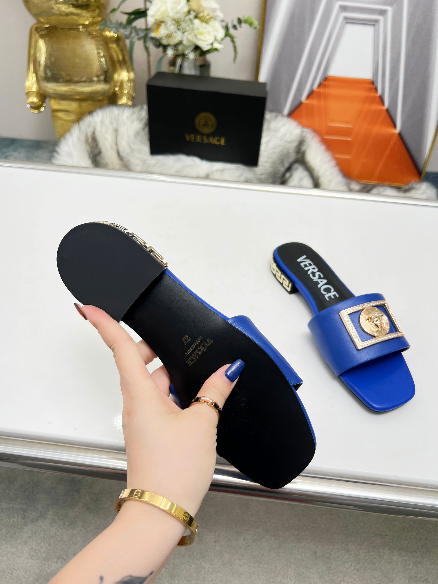 Factory precio: suela de cuero P215 suela de goma P180 yardas: 35-44 (44 se puede pedir) Versace nue
