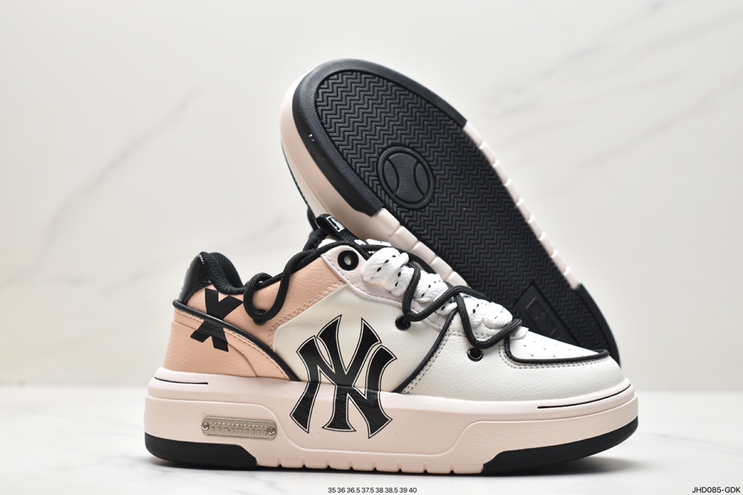 MLB Chunky Liner New York Yankees Senior Shoes Series Low-top Jogging Shoes ”Leather White Black NY Print” 3ASXCA12N