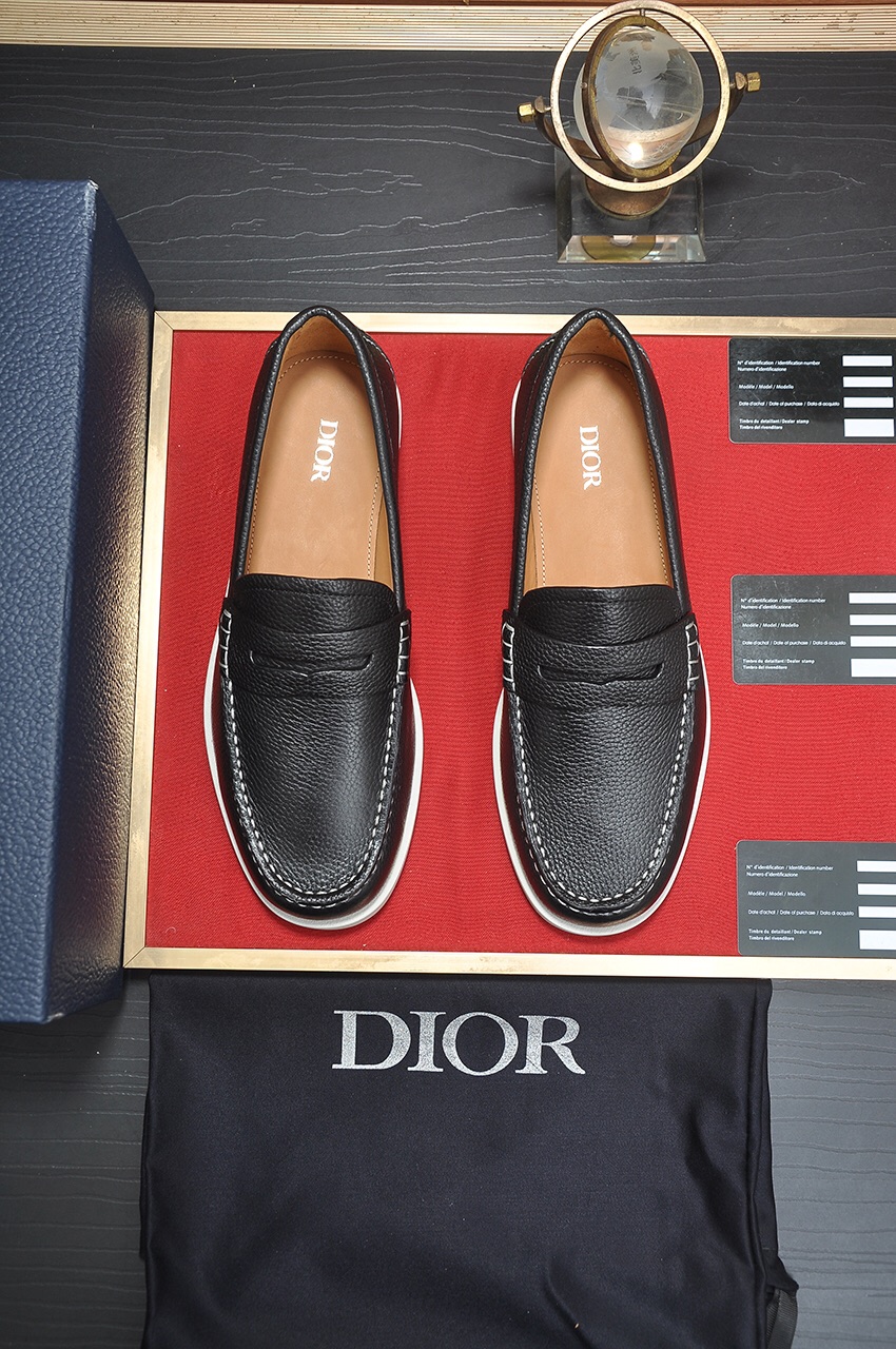 Dior Men's Black Leather Loafers with White Stitching, Sizes 38-45 2 i1685817429 2944 0