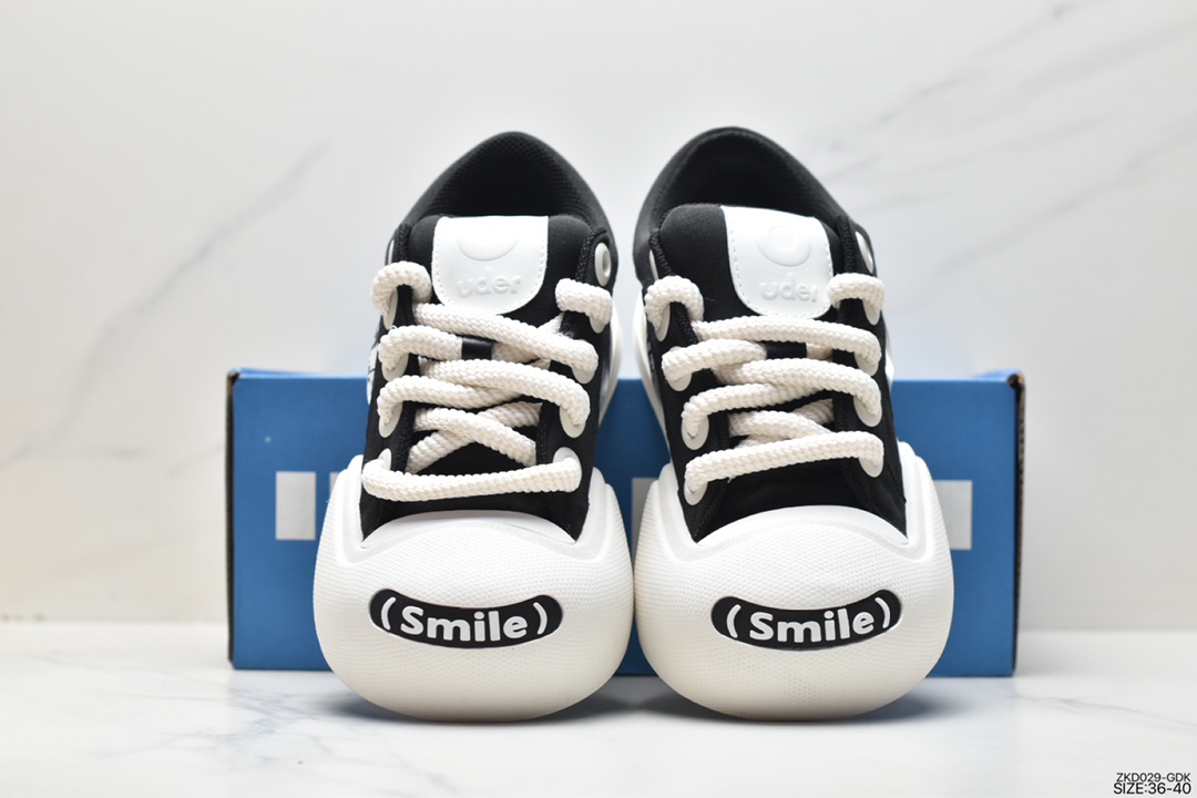板鞋, Ouder Smiler, OUD010HEI - Ouder Smiler 开口笑系列 潮流复古 防滑耐磨 低帮 帆布板鞋 男女同款 黑白色 OUD010HEI