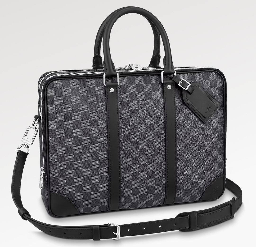 NO:939467,[VOYAGE Briefcase-Double Zipper] N40485 Black Check. Official website picture,19860909【VOYAGE 公文包-双拉链】N40485 黑格. 官网图,,Bag