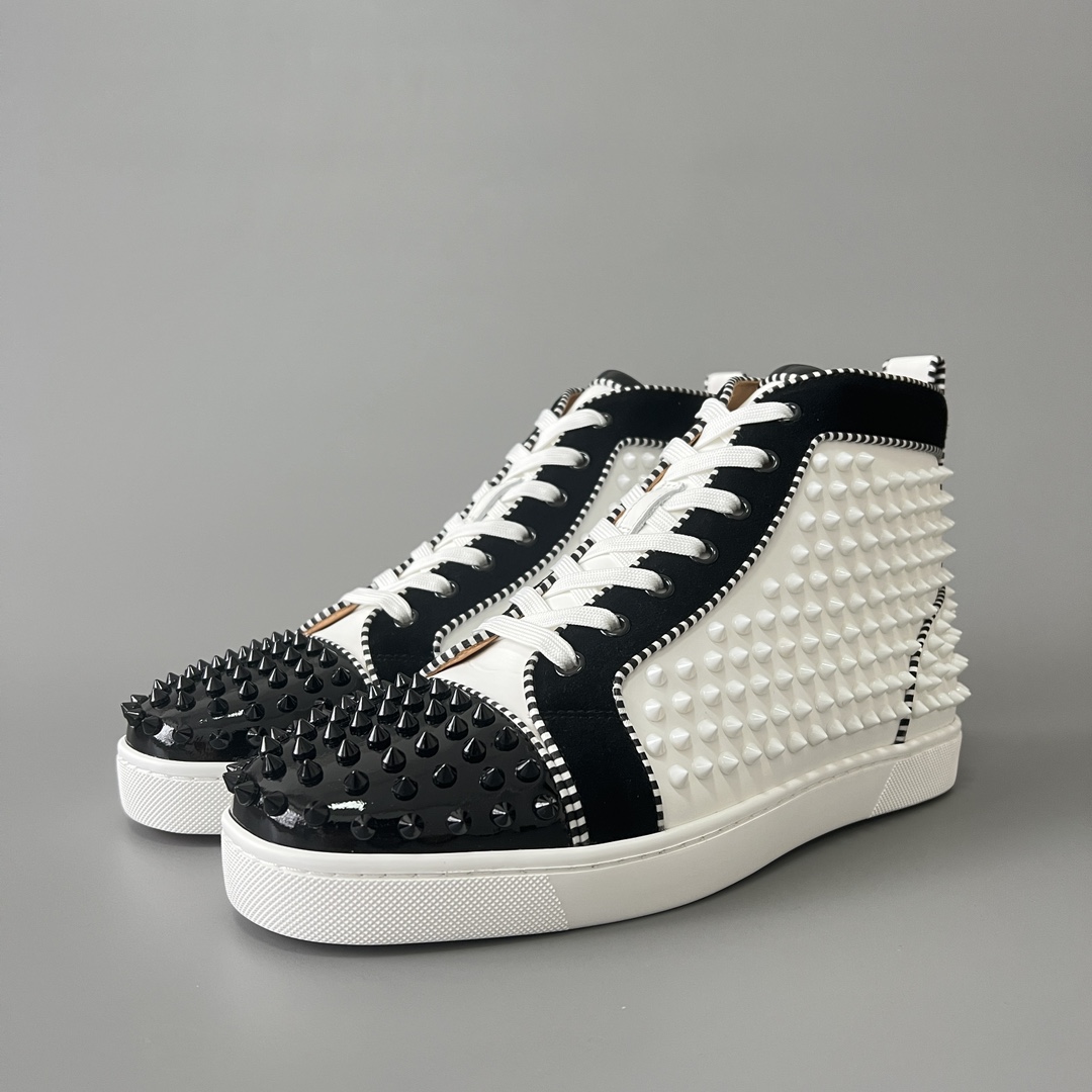 Christian Louboutin Skateboard Shoes Black Splicing Cowhide Patent Leather High Tops