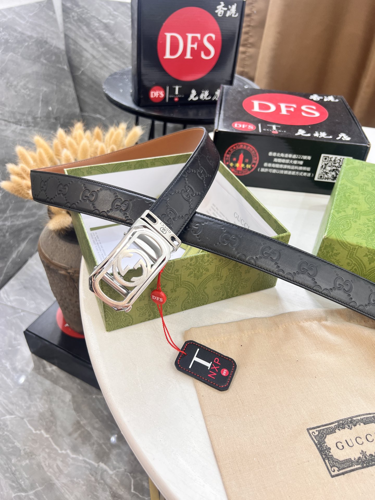 古奇GUCCi自动扣皮带 最新款 GG压花头层牛皮 顶级品质商务正装 古奇自动皮带滑轨手感柔软