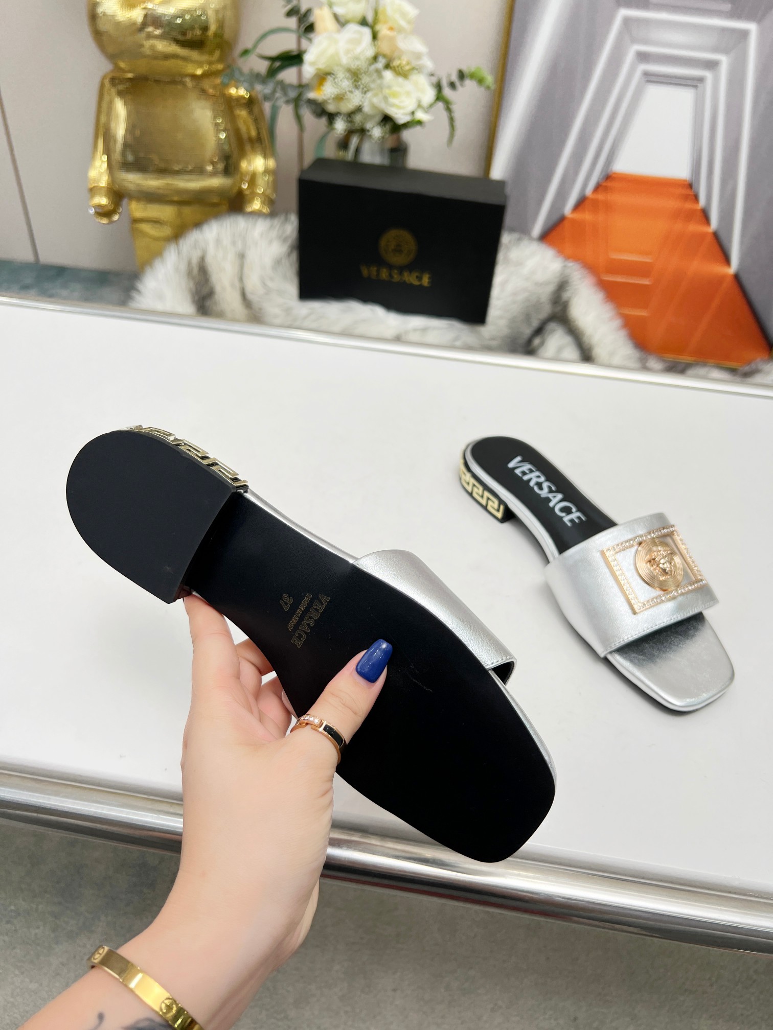 Factory precio: suela de cuero P215 suela de goma P180 yardas: 35-44 (44 se puede pedir) Versace nue