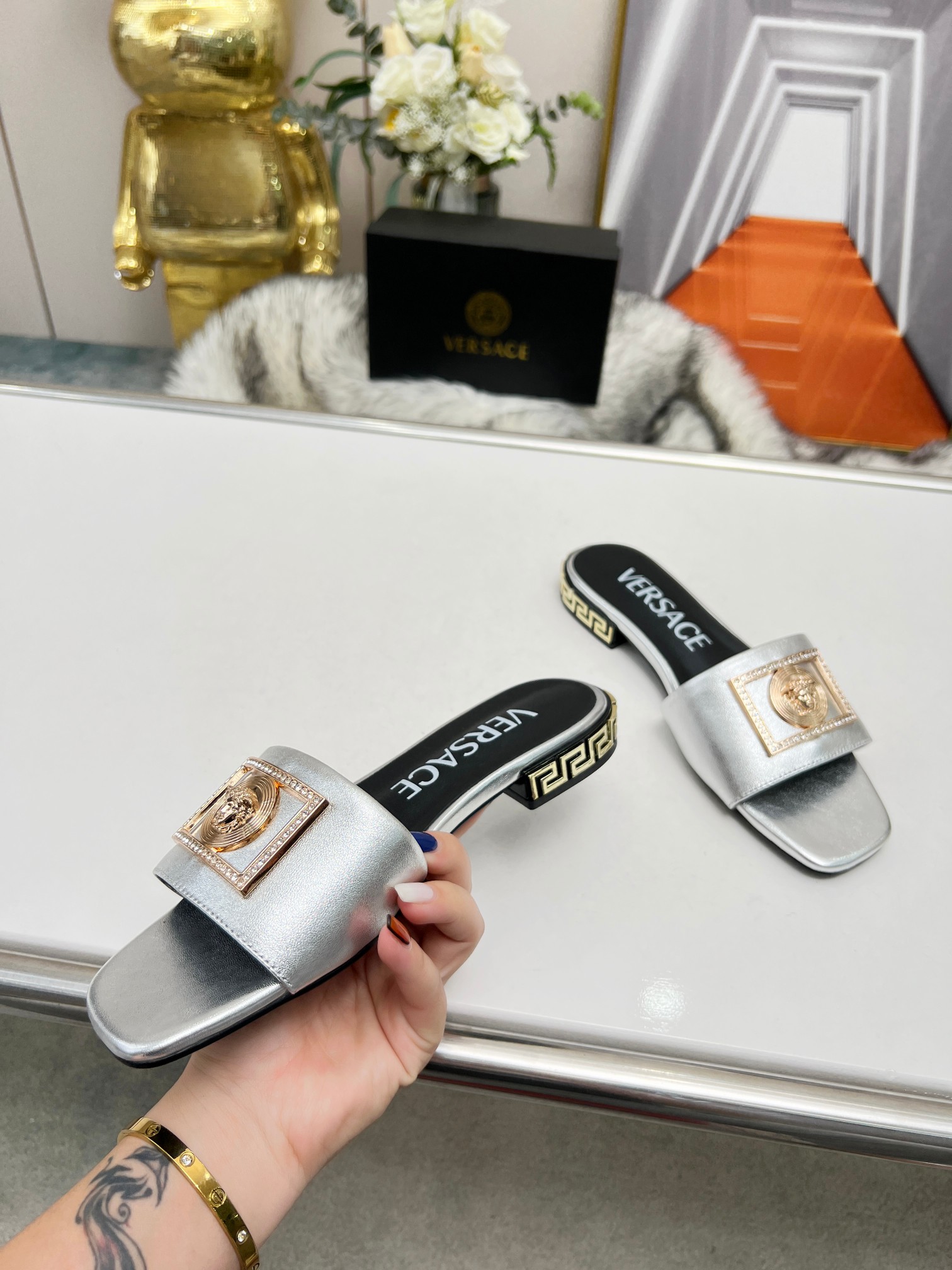 Factory precio: suela de cuero P215 suela de goma P180 yardas: 35-44 (44 se puede pedir) Versace nue