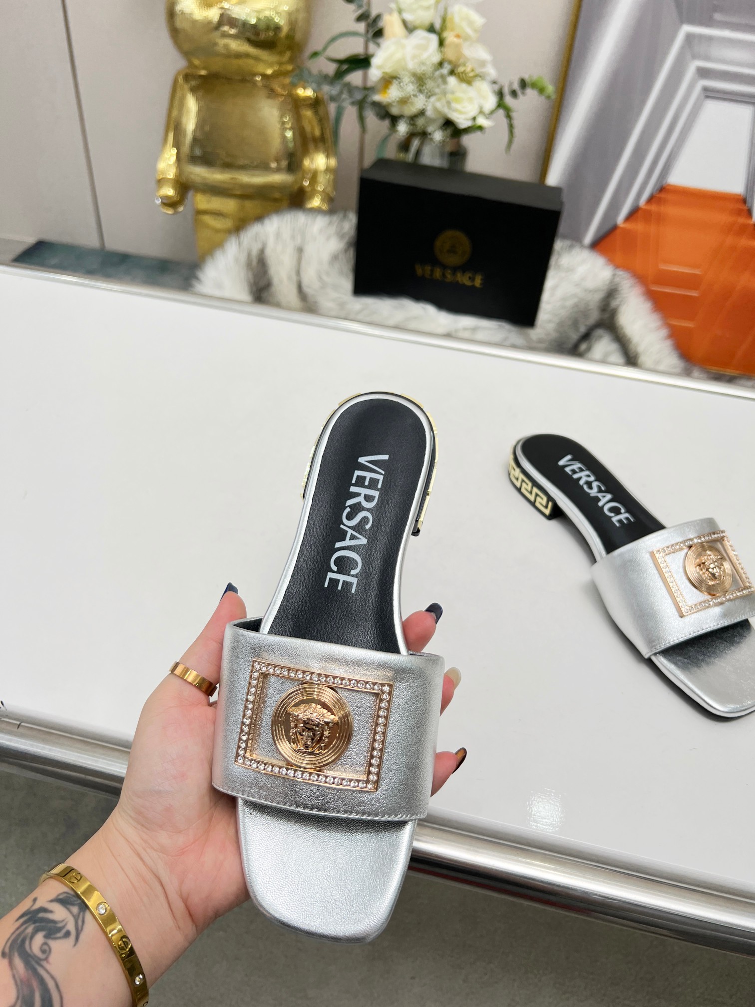Factory precio: suela de cuero P215 suela de goma P180 yardas: 35-44 (44 se puede pedir) Versace nue