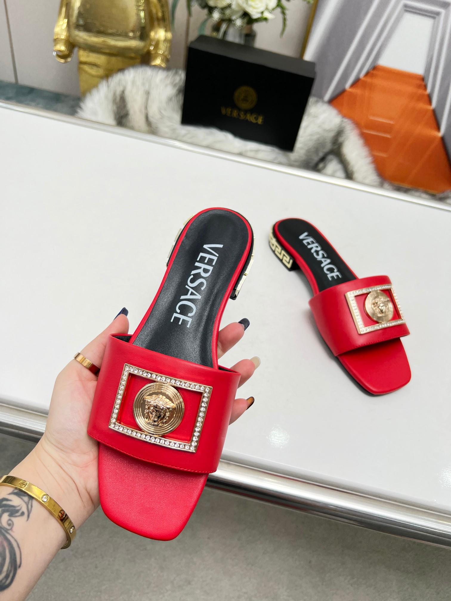 Factory precio: suela de cuero P215 suela de goma P180 yardas: 35-44 (44 se puede pedir) Versace nue