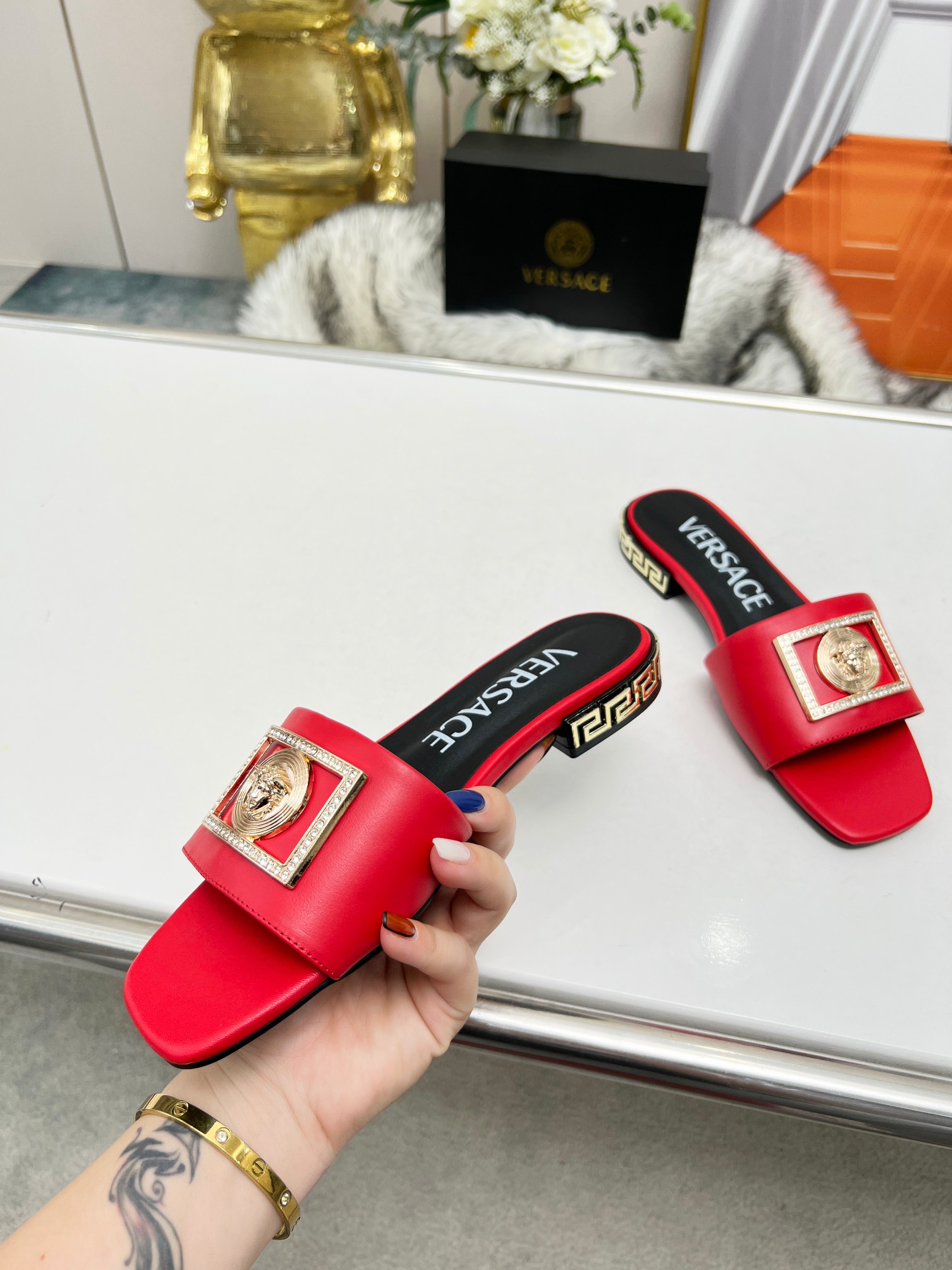 Factory precio: suela de cuero P215 suela de goma P180 yardas: 35-44 (44 se puede pedir) Versace nue