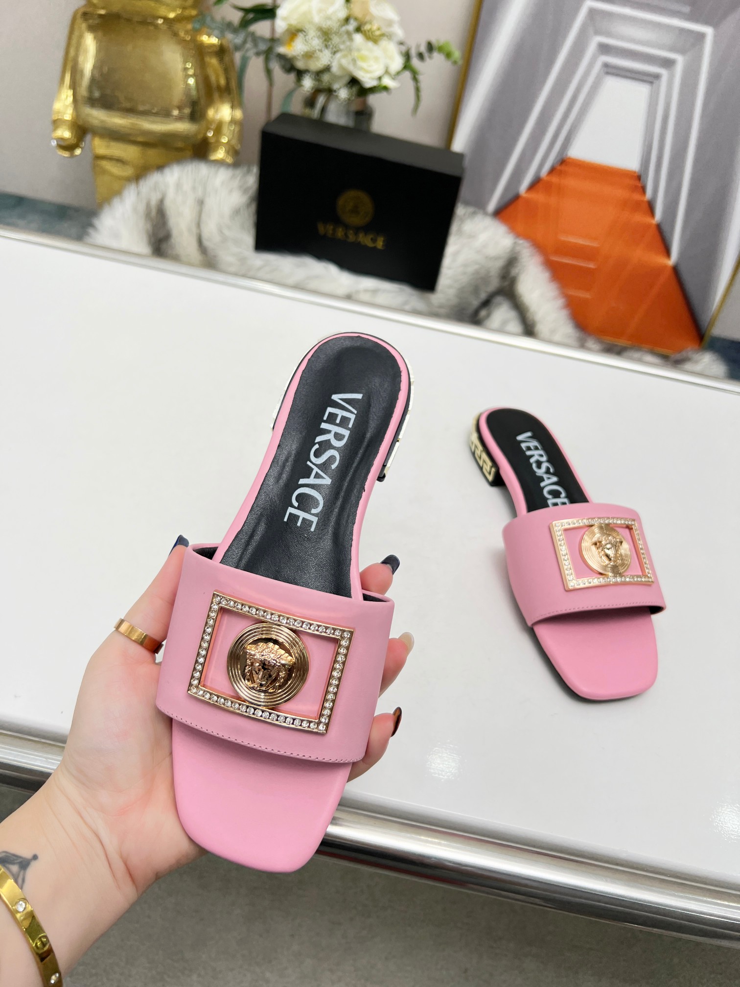 Factory precio: suela de cuero P215 suela de goma P180 yardas: 35-44 (44 se puede pedir) Versace nue