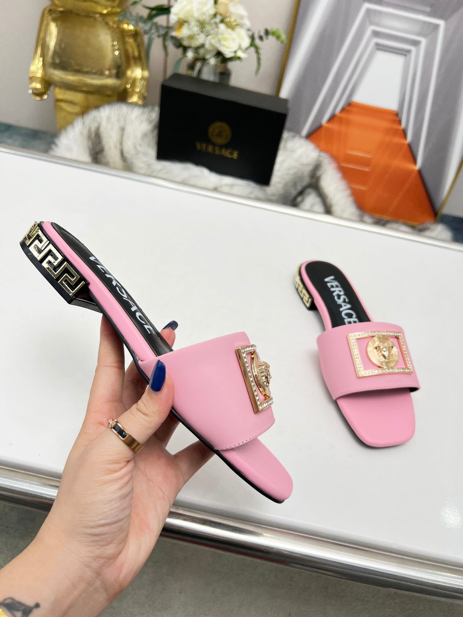 Factory precio: suela de cuero P215 suela de goma P180 yardas: 35-44 (44 se puede pedir) Versace nue