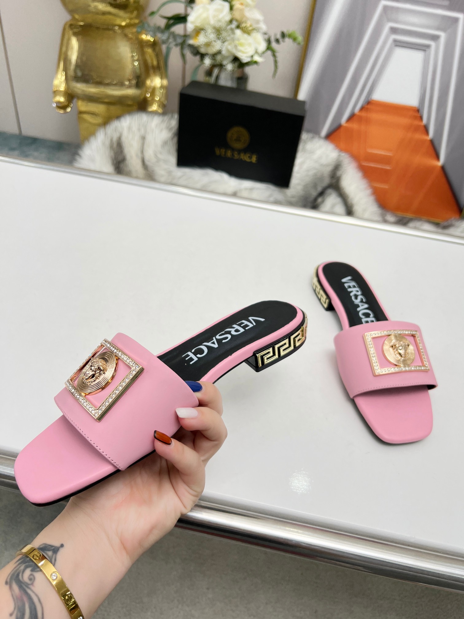 Factory precio: suela de cuero P215 suela de goma P180 yardas: 35-44 (44 se puede pedir) Versace nue