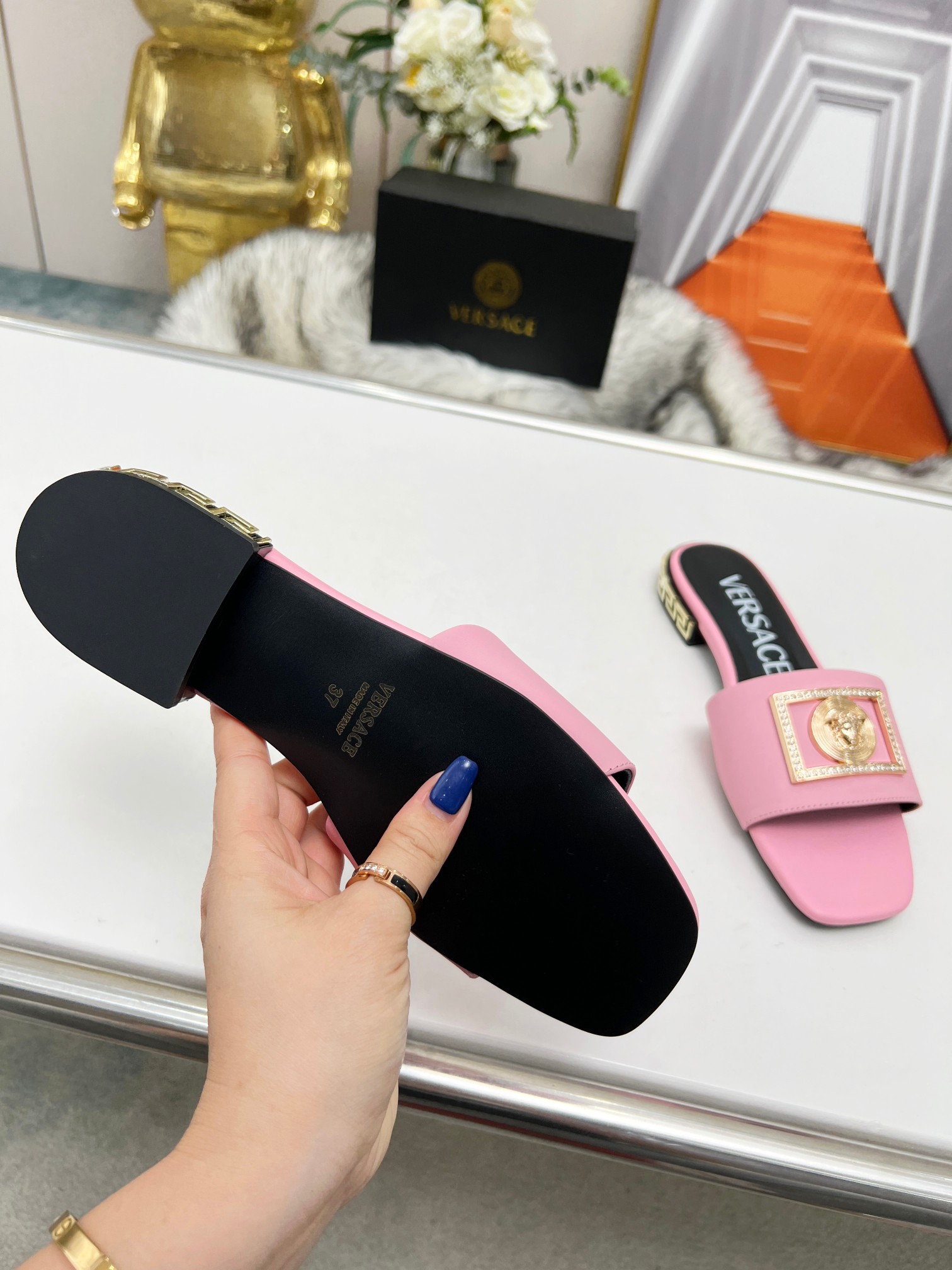 Factory precio: suela de cuero P215 suela de goma P180 yardas: 35-44 (44 se puede pedir) Versace nue