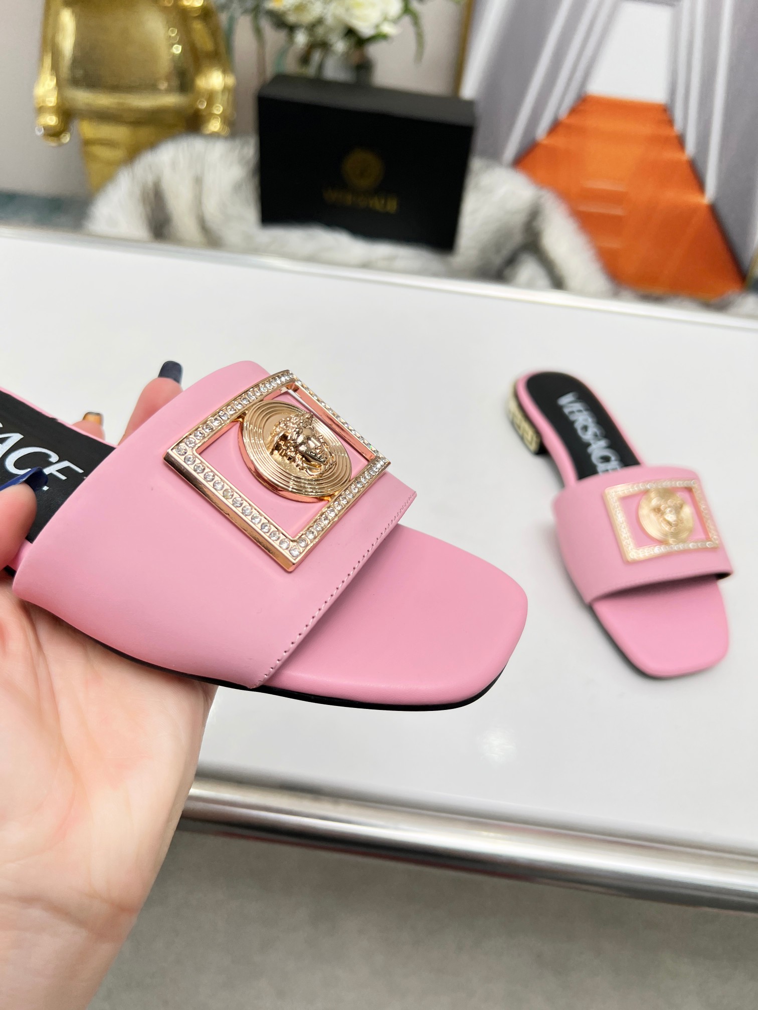 Factory precio: suela de cuero P215 suela de goma P180 yardas: 35-44 (44 se puede pedir) Versace nue