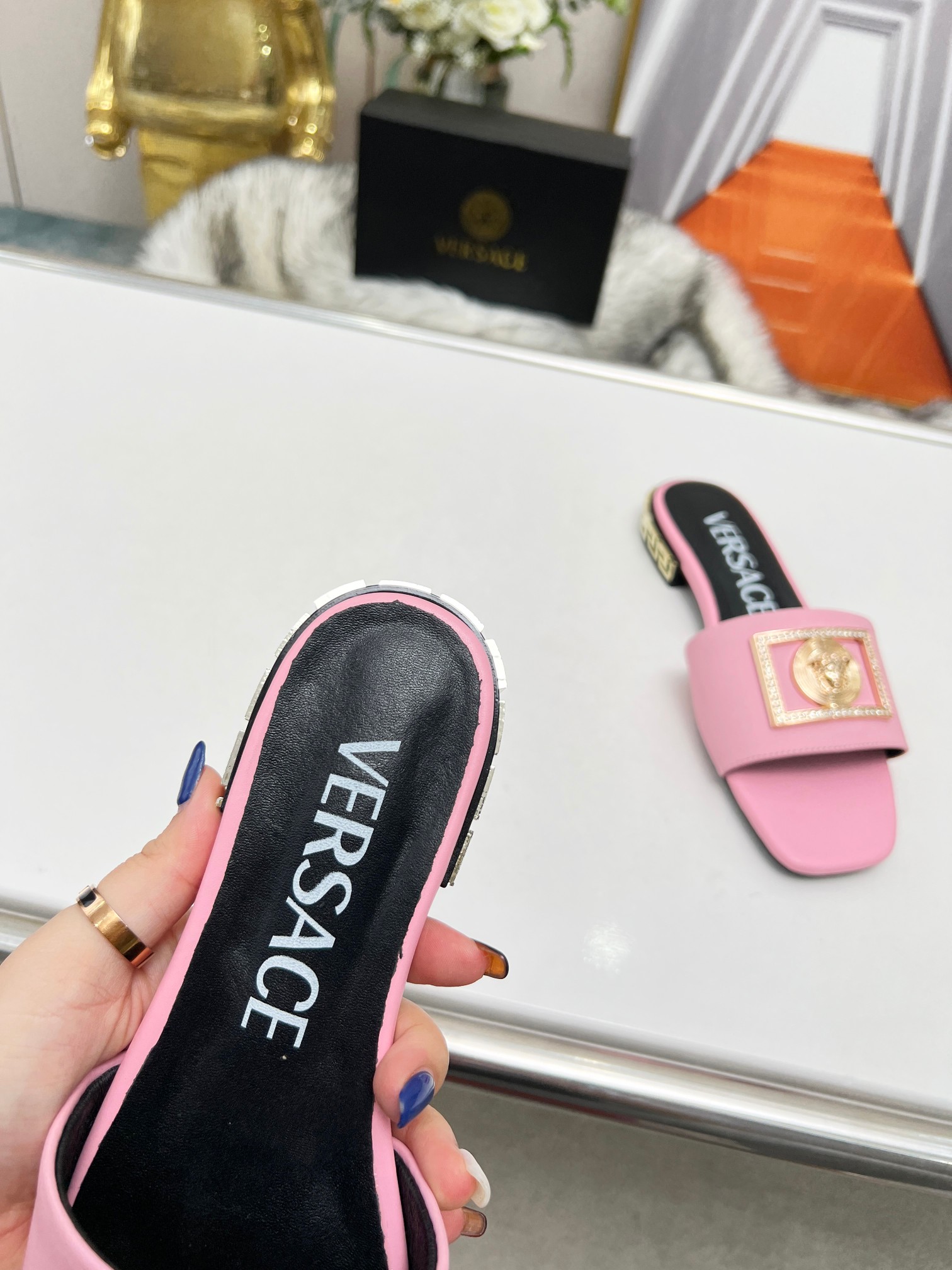 Factory precio: suela de cuero P215 suela de goma P180 yardas: 35-44 (44 se puede pedir) Versace nue