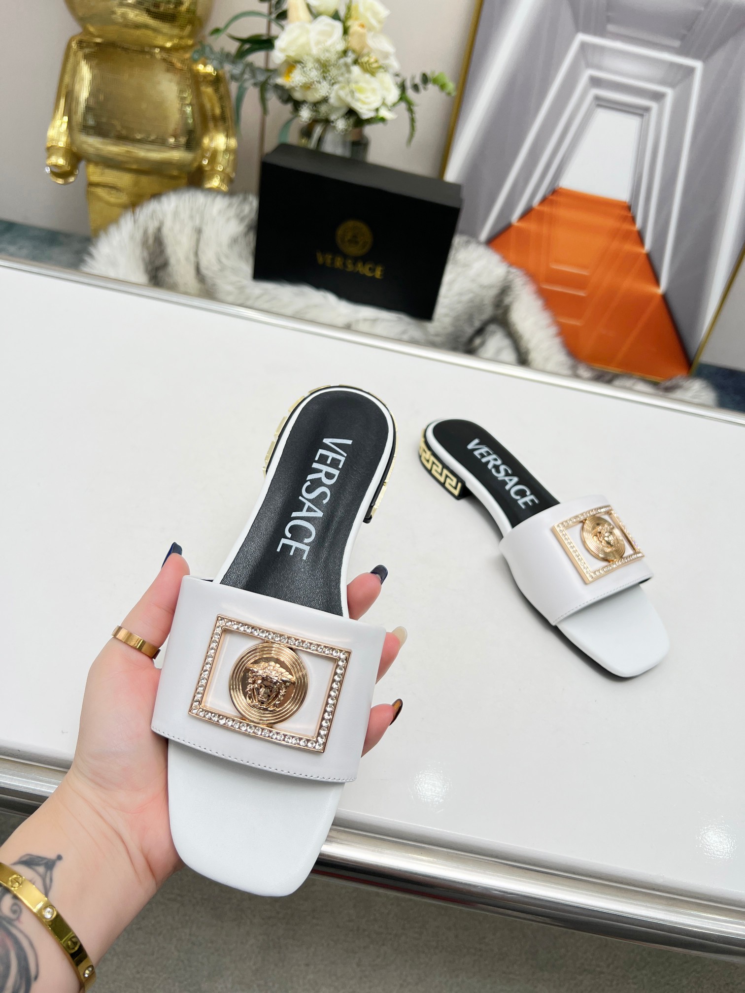 Factory precio: suela de cuero P215 suela de goma P180 yardas: 35-44 (44 se puede pedir) Versace nue
