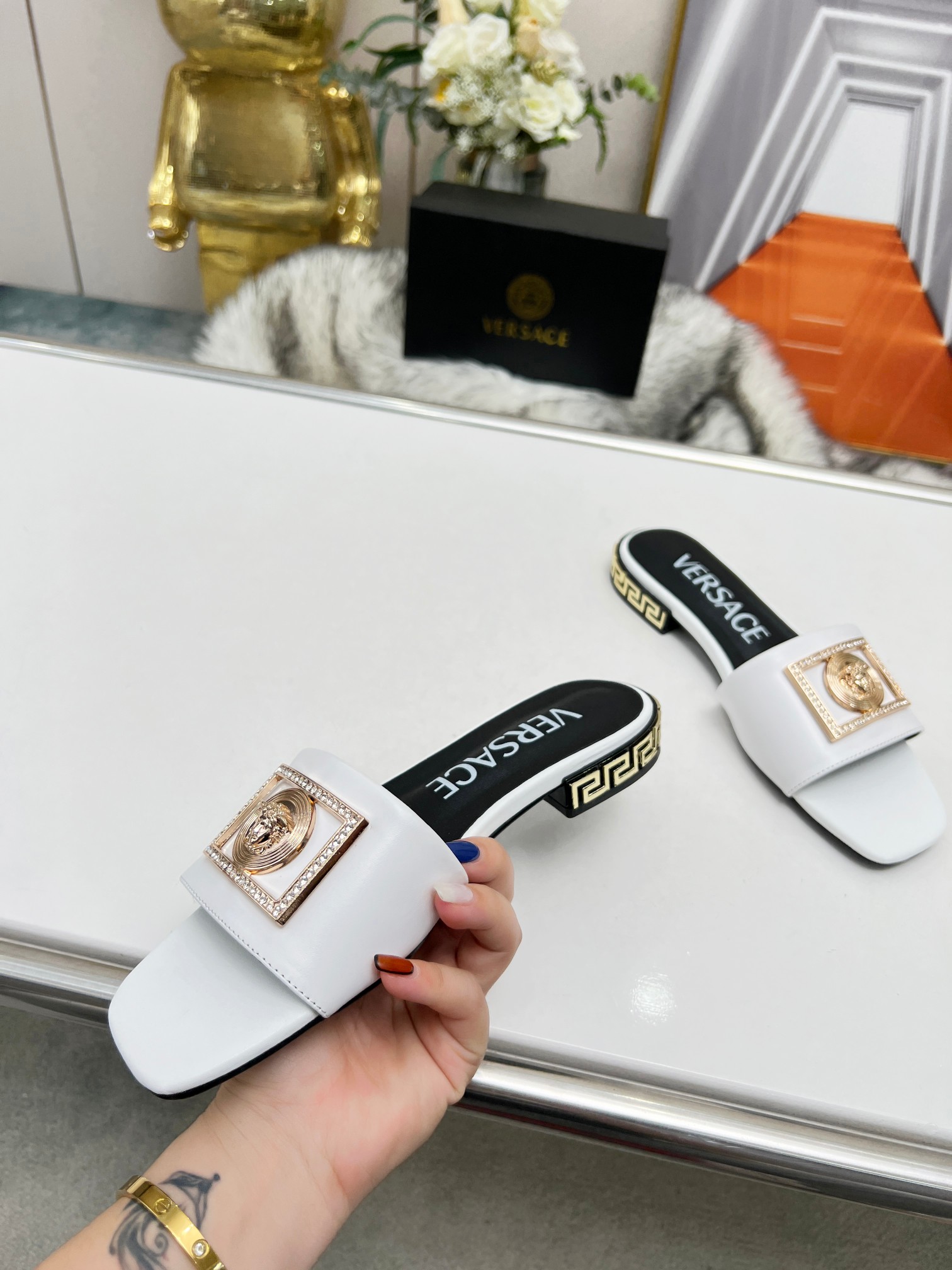 Factory precio: suela de cuero P215 suela de goma P180 yardas: 35-44 (44 se puede pedir) Versace nue