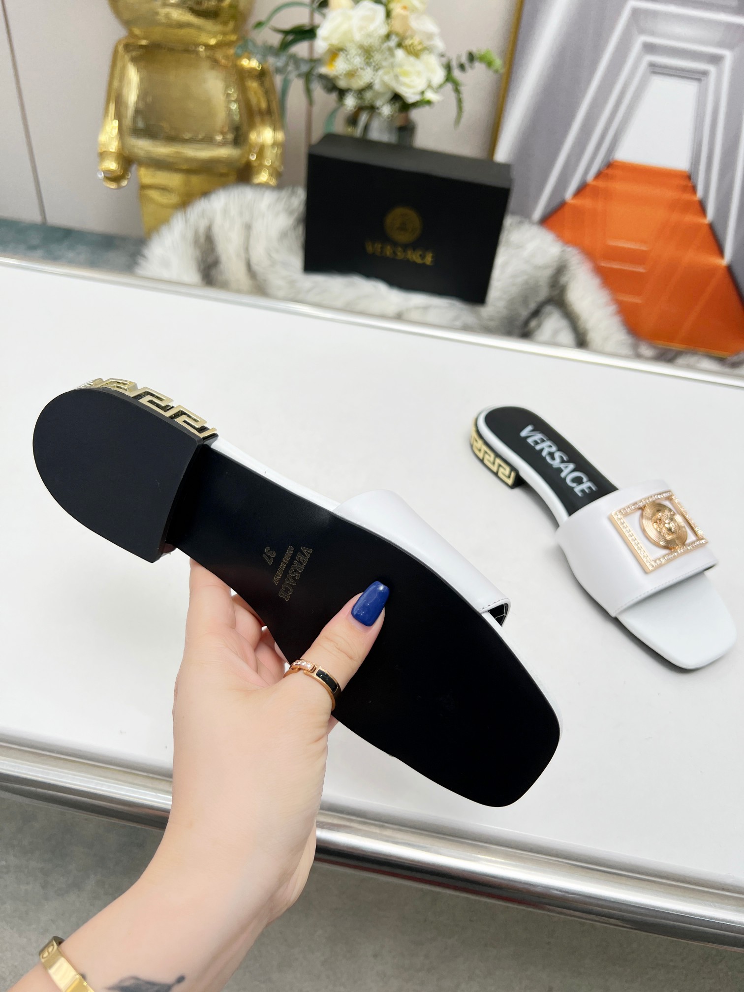 Factory precio: suela de cuero P215 suela de goma P180 yardas: 35-44 (44 se puede pedir) Versace nue