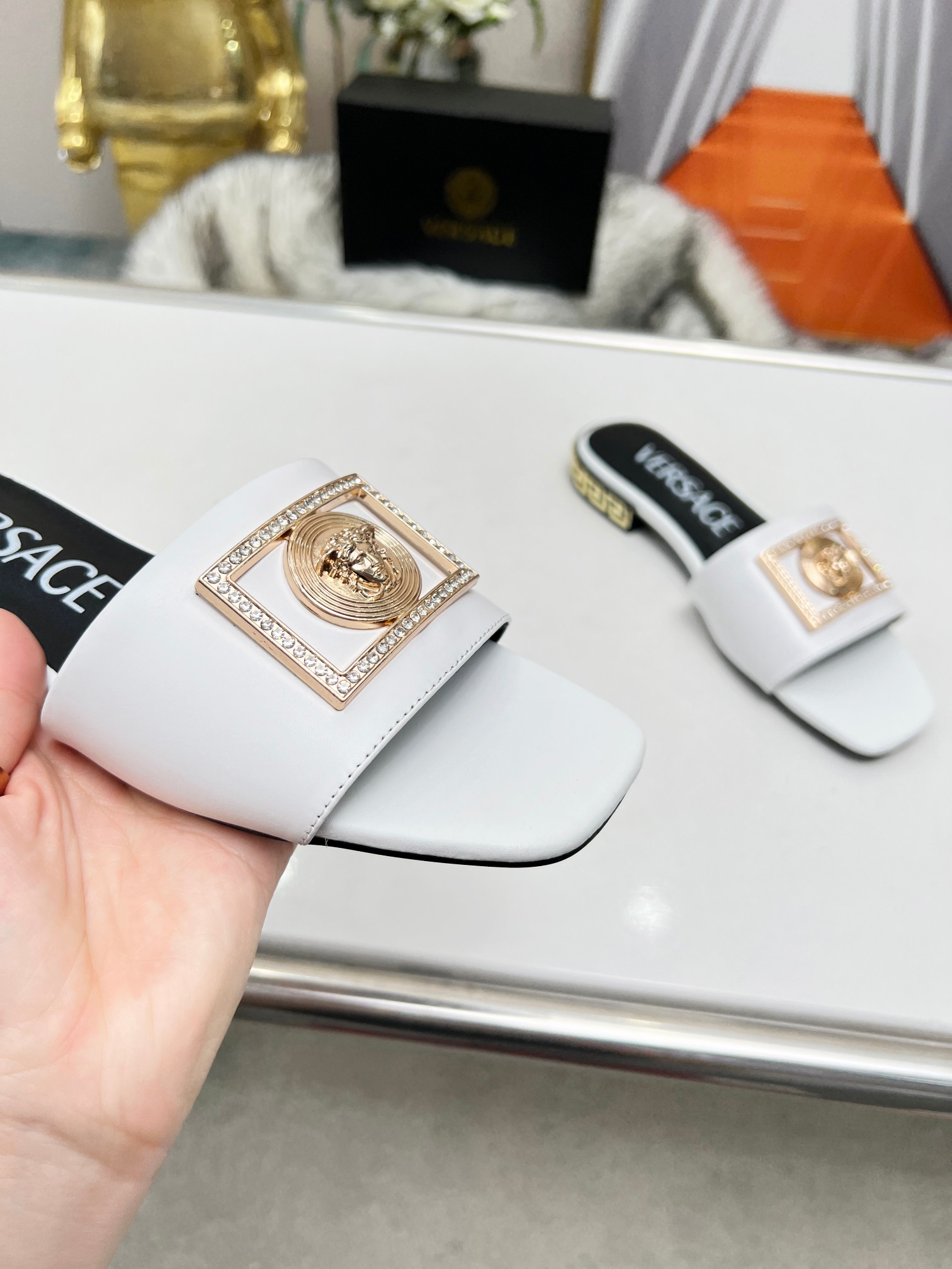 Factory precio: suela de cuero P215 suela de goma P180 yardas: 35-44 (44 se puede pedir) Versace nue