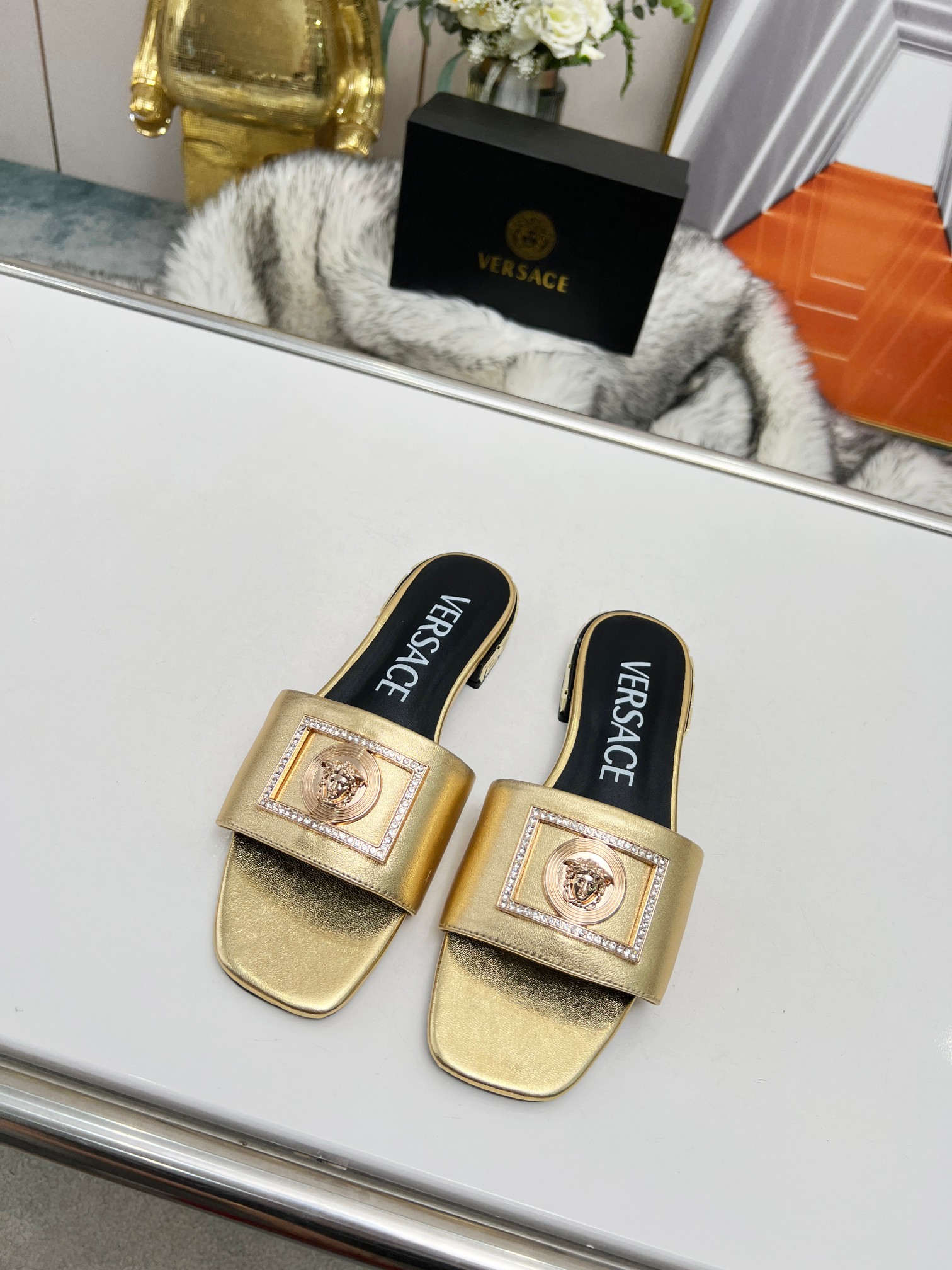 Factory precio: suela de cuero P215 suela de goma P180 yardas: 35-44 (44 se puede pedir) Versace nue