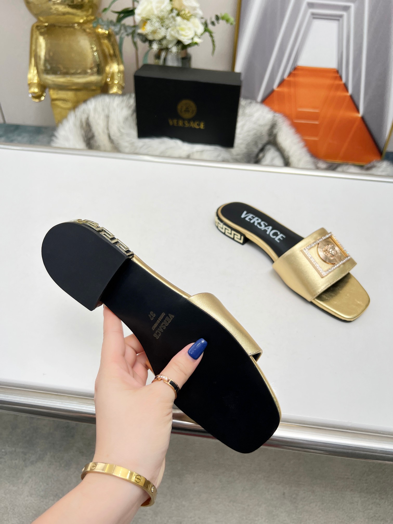 Factory precio: suela de cuero P215 suela de goma P180 yardas: 35-44 (44 se puede pedir) Versace nue