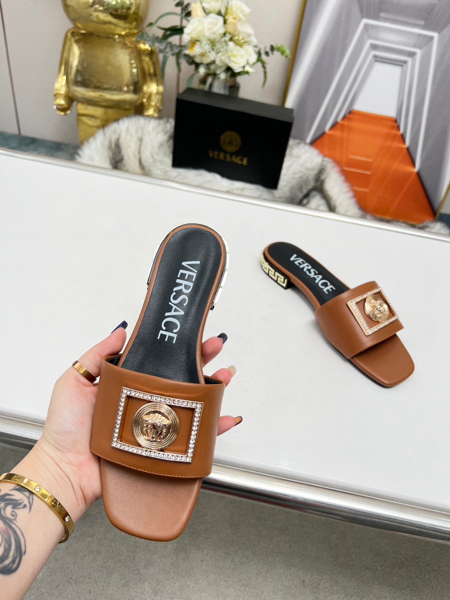 Factory precio: suela de cuero P215 suela de goma P180 yardas: 35-44 (44 se puede pedir) Versace nue