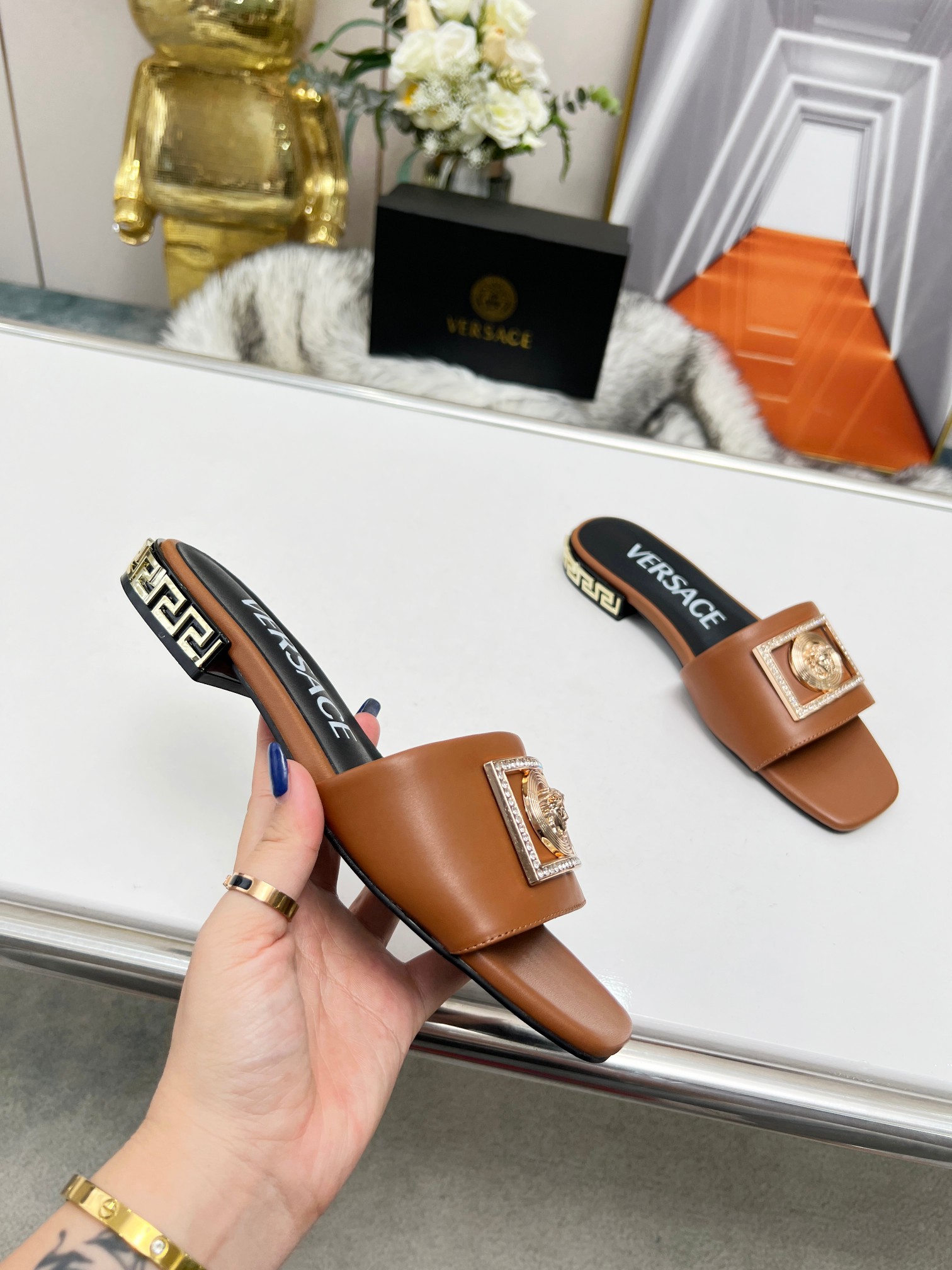 Factory precio: suela de cuero P215 suela de goma P180 yardas: 35-44 (44 se puede pedir) Versace nue
