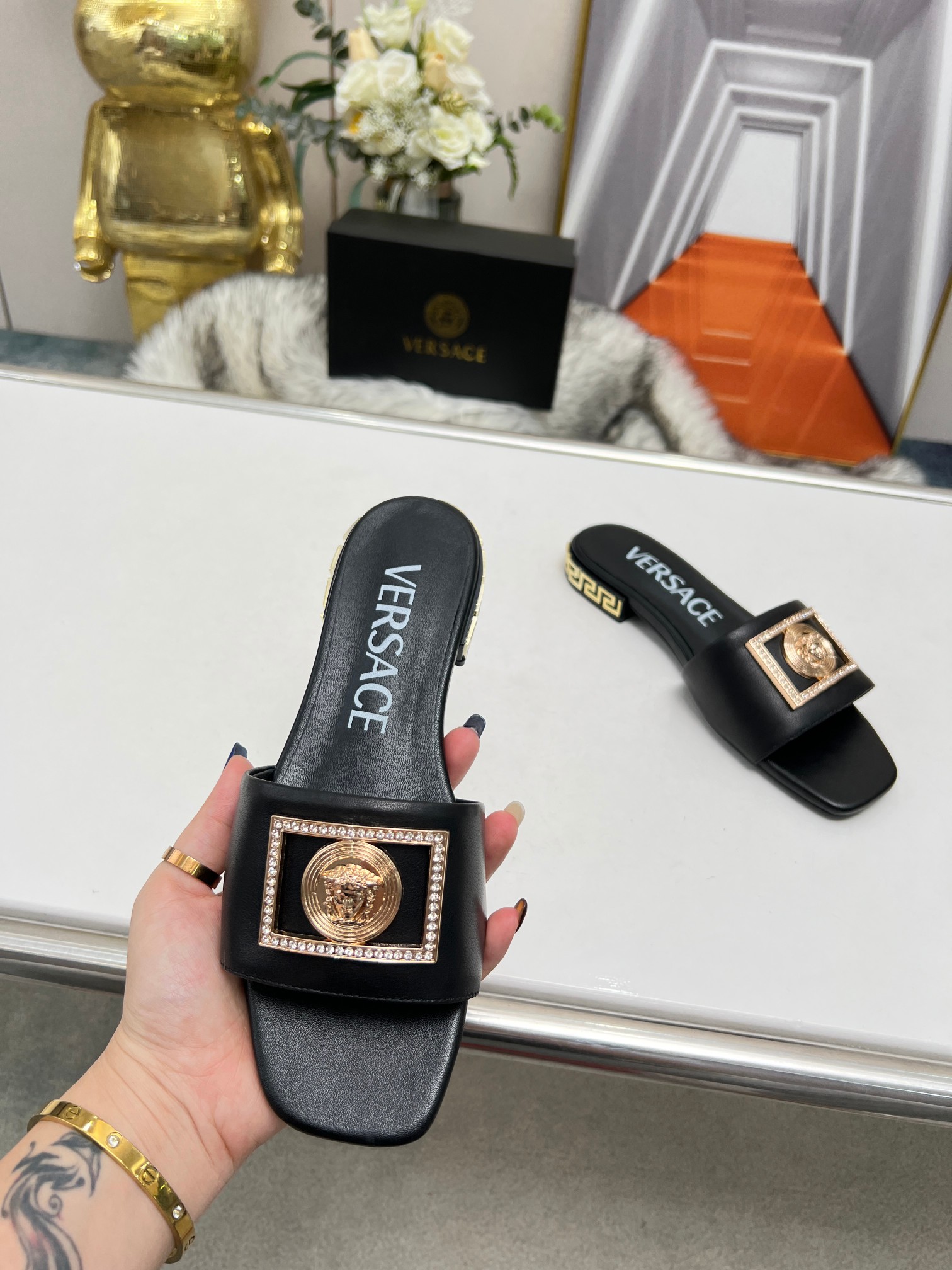 Factory precio: suela de cuero P215 suela de goma P180 yardas: 35-44 (44 se puede pedir) Versace nue