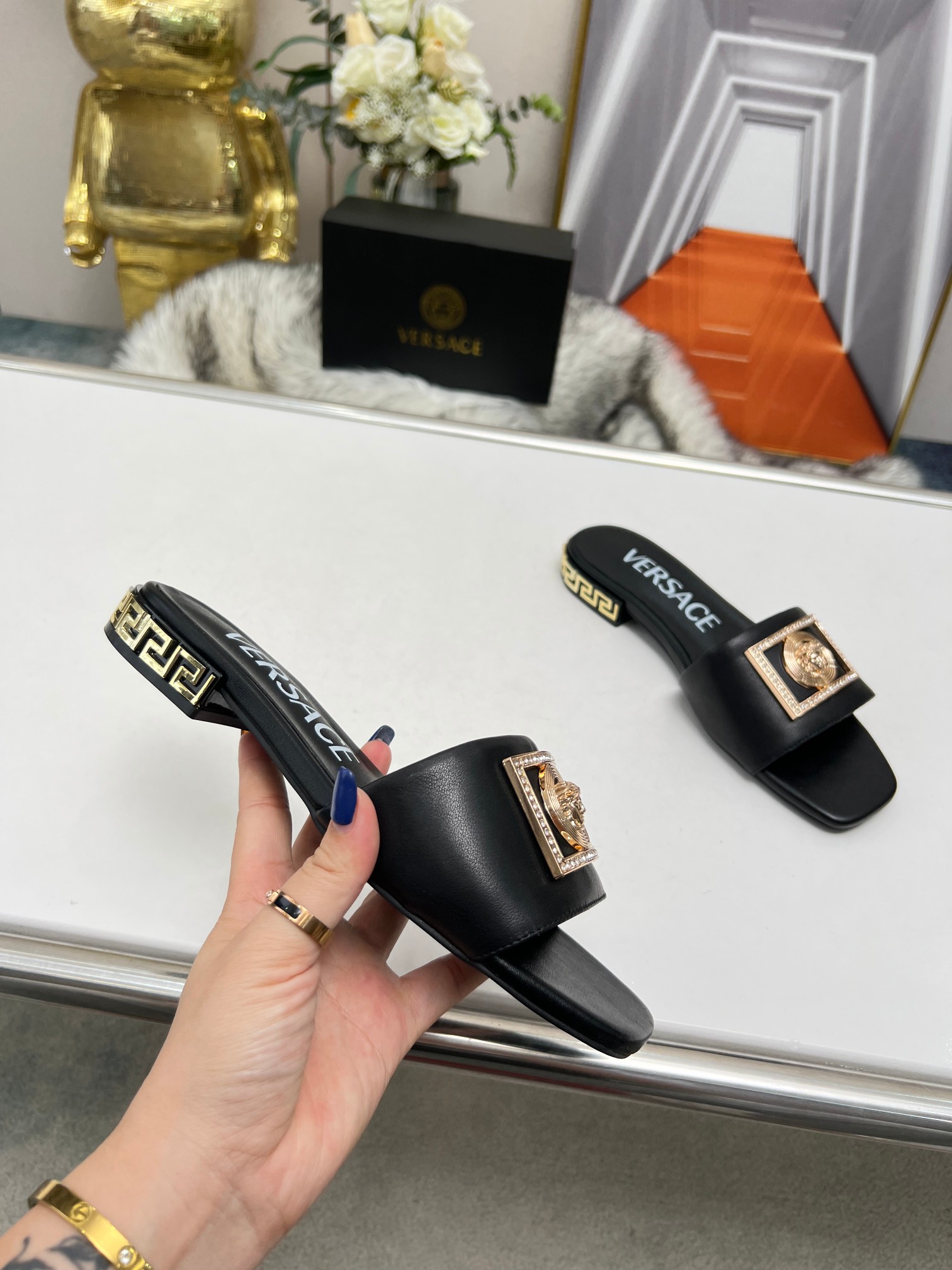 Factory precio: suela de cuero P215 suela de goma P180 yardas: 35-44 (44 se puede pedir) Versace nue