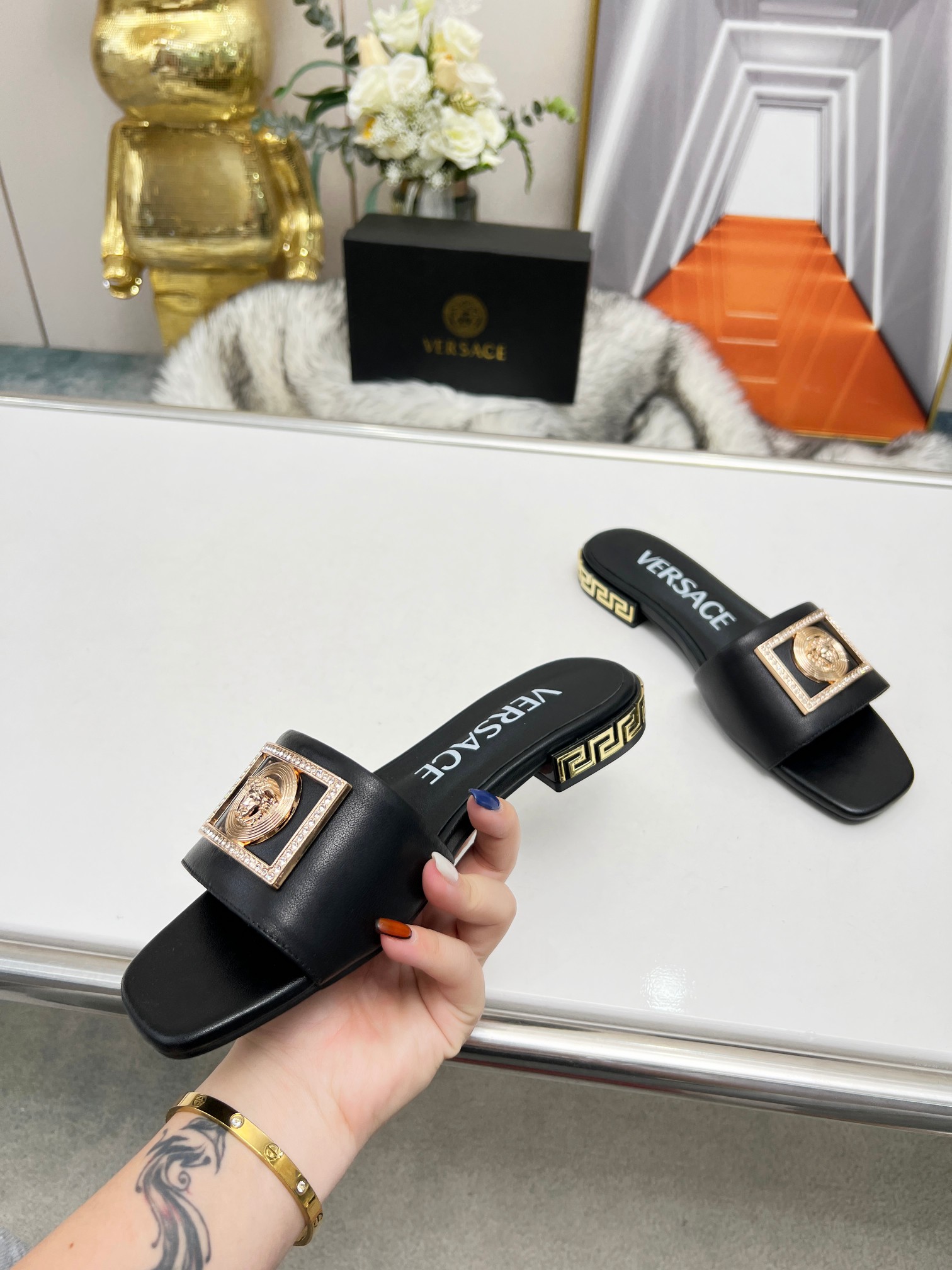 Factory precio: suela de cuero P215 suela de goma P180 yardas: 35-44 (44 se puede pedir) Versace nue
