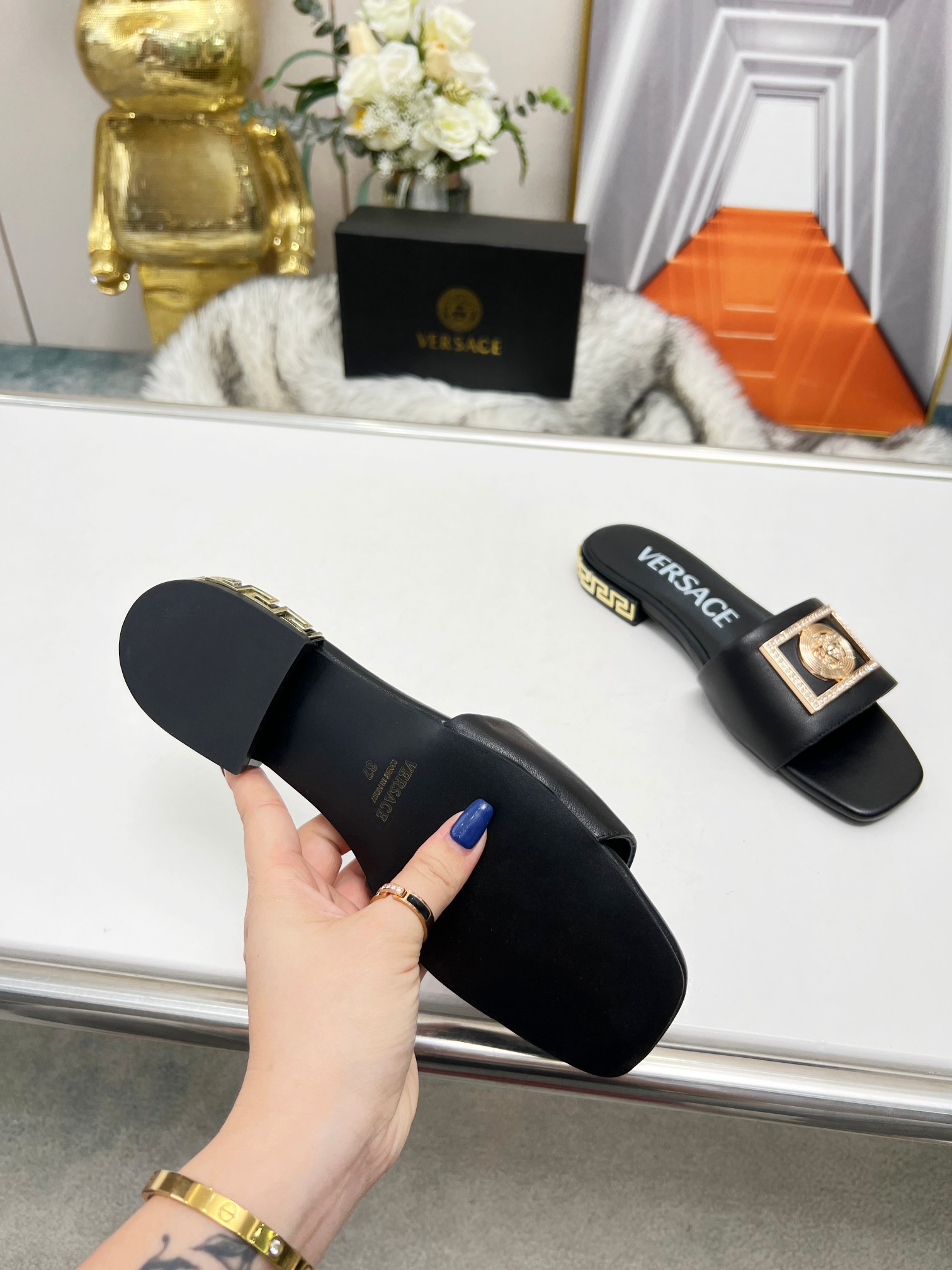 Factory precio: suela de cuero P215 suela de goma P180 yardas: 35-44 (44 se puede pedir) Versace nue