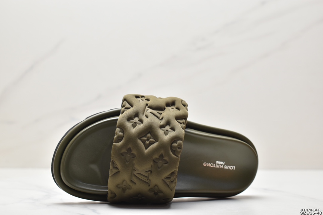 LV Louis Vuitton L brand monogram embossed slippers