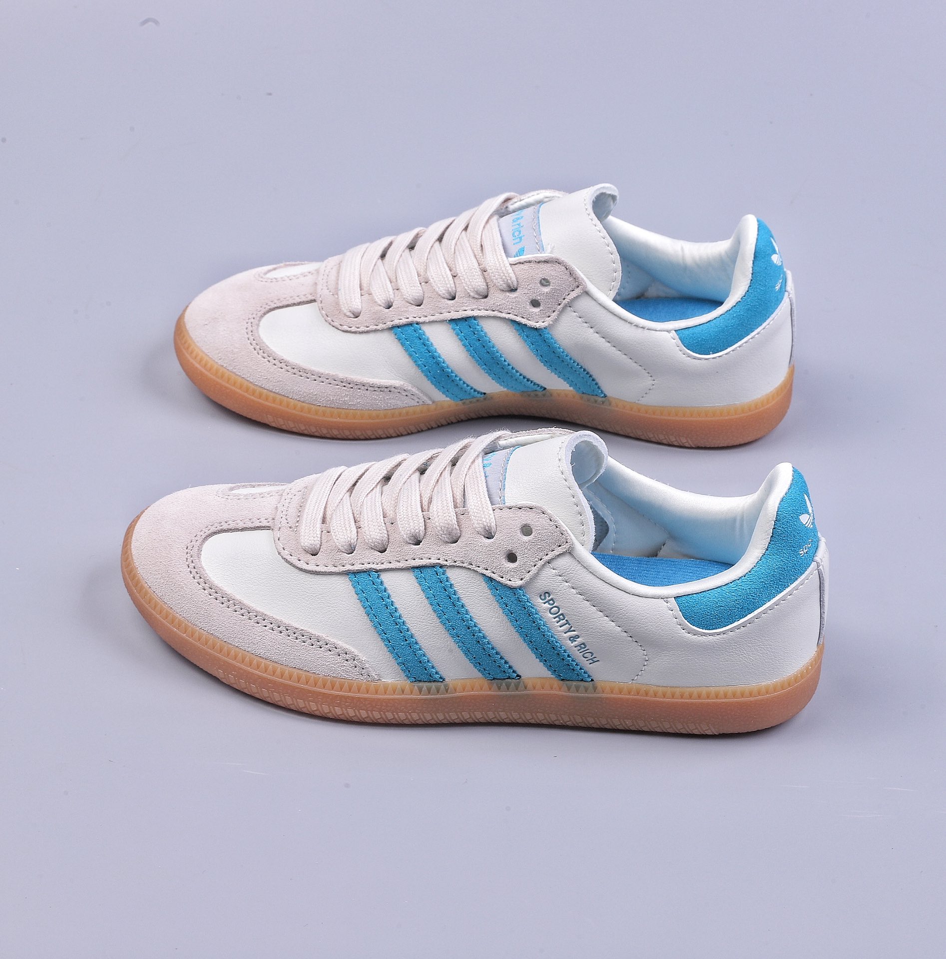 Adidas Samba Team Raw Rubber Suede Beige Blue Hui IE7096