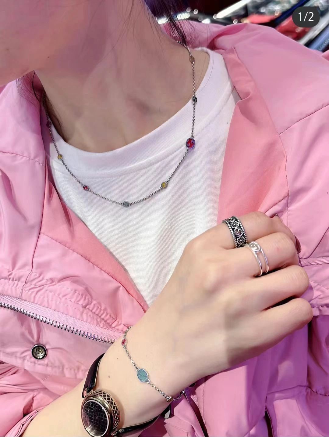 NO:102035,45cm necklace p 90cm necklace New style Gucci sterling silver interlocking double G color enamel, Gucci necklace, gucci, gucci, necklace, pure silver1986090945cm项链 p 90cm项链 上新款 Gucci古驰纯银互扣式双G彩色珐琅,古驰项链,gucci,gucci,necklace,pure silver,Jewelry