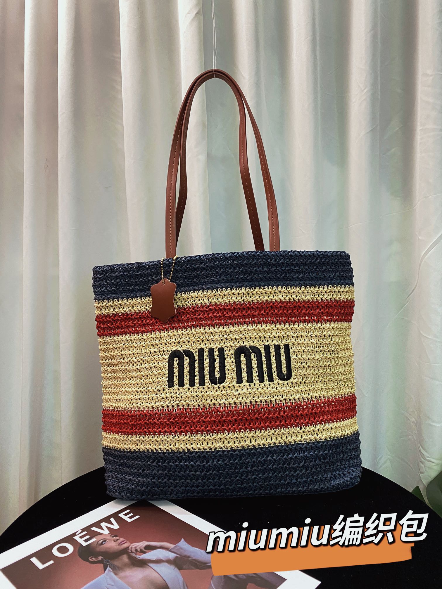MiuMiu Handbags Tote Bags website to buy replica
 Printing Straw Woven Summer Collection Vintage