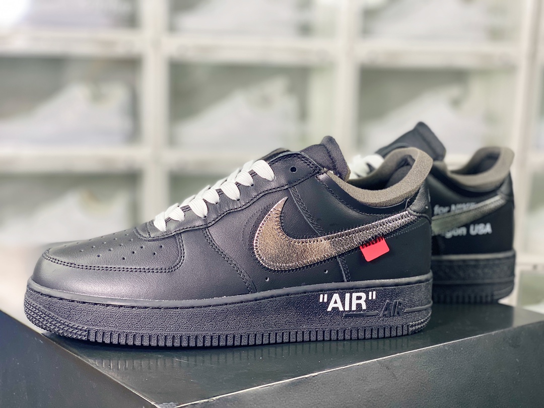 300  Off-White x 【Nike】 Air Force 1'07 Low"Black/Metallic Silver"空军一号板鞋“OW全黑橘银钩”AV5210-001