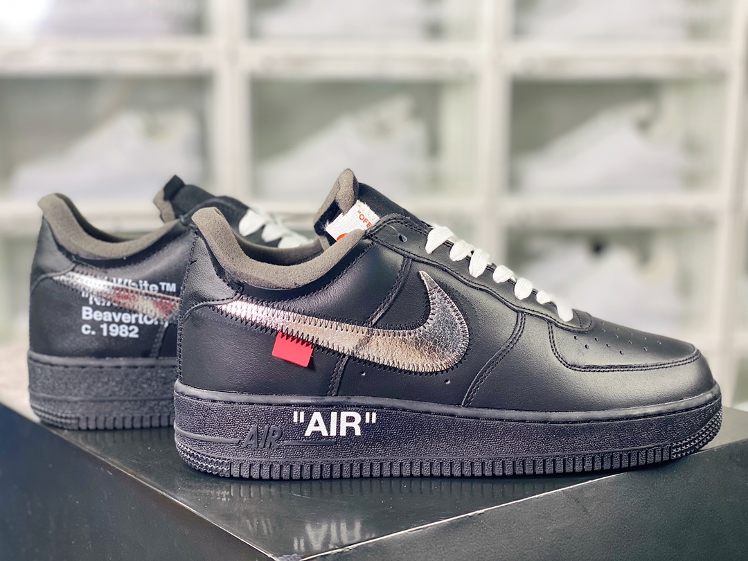 300  Off-White x 【Nike】 Air Force 1'07 Low"Black/Metallic Silver"空军一号板鞋“OW全黑橘银钩”AV5210-001