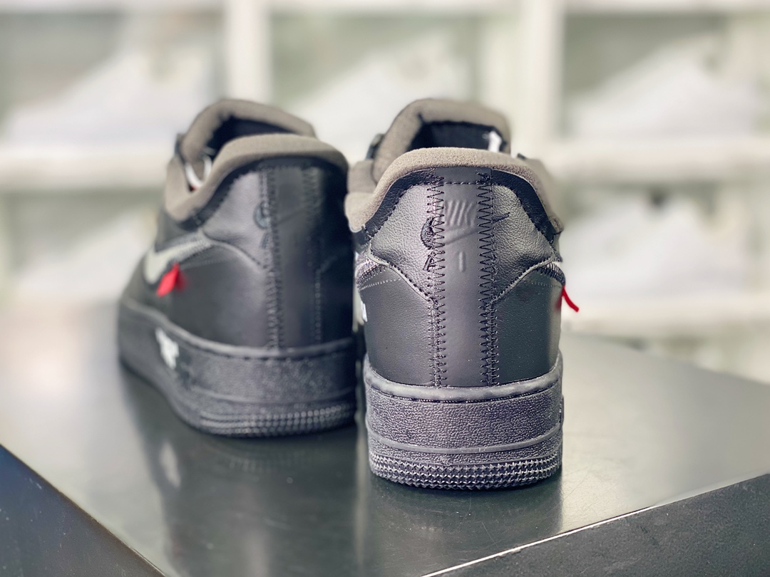 300  Off-White x 【Nike】 Air Force 1'07 Low"Black/Metallic Silver"空军一号板鞋“OW全黑橘银钩”AV5210-001