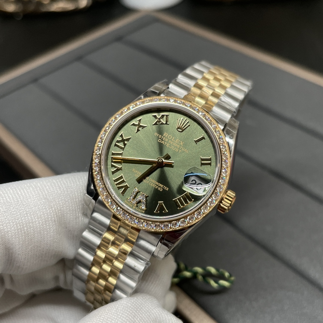 Rolex 女款日志31mm 间黄金 罗马刻度 镶钻圈