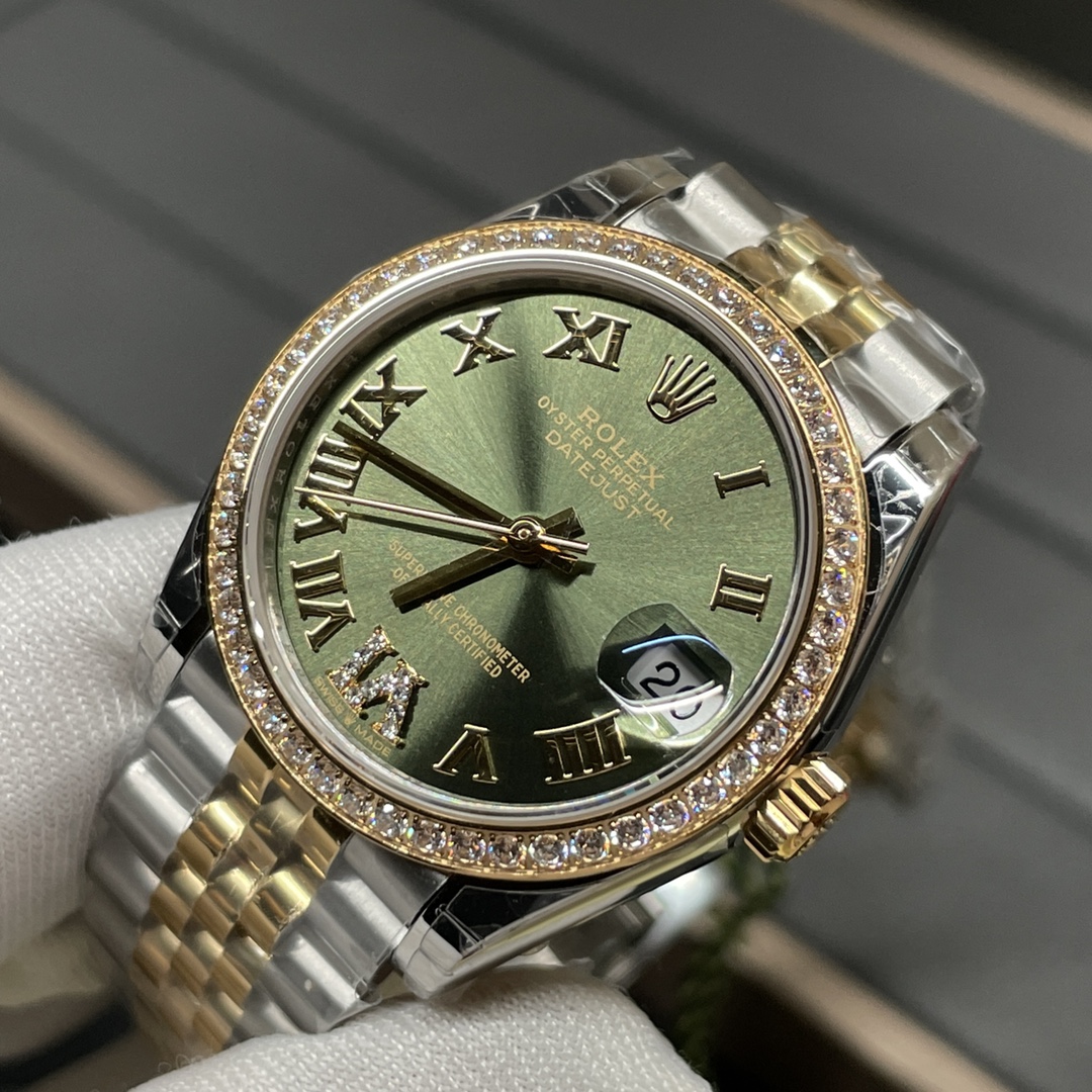 Rolex 女款日志31mm 间黄金 罗马刻度 镶钻圈