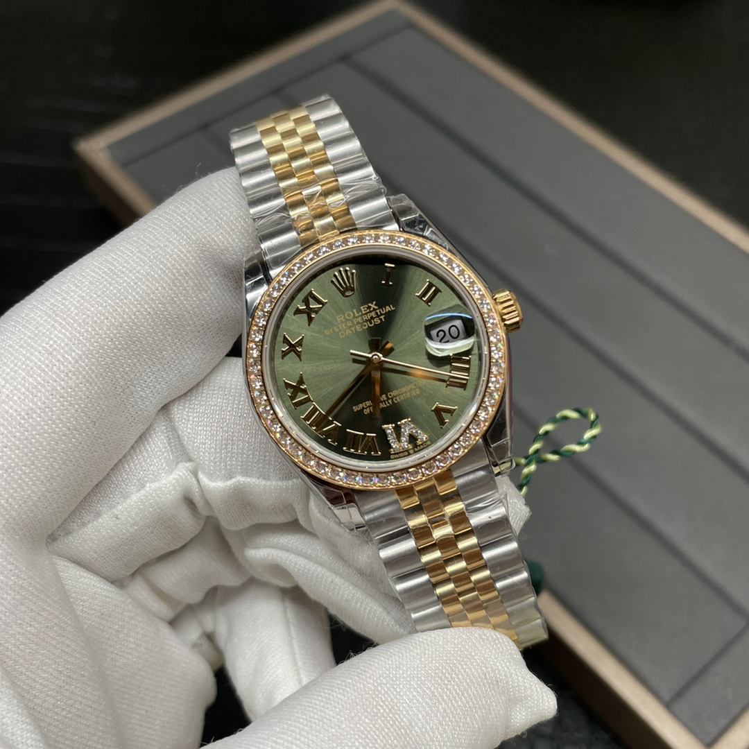 Rolex 女款日志31mm 间黄金 罗马刻度 镶钻圈