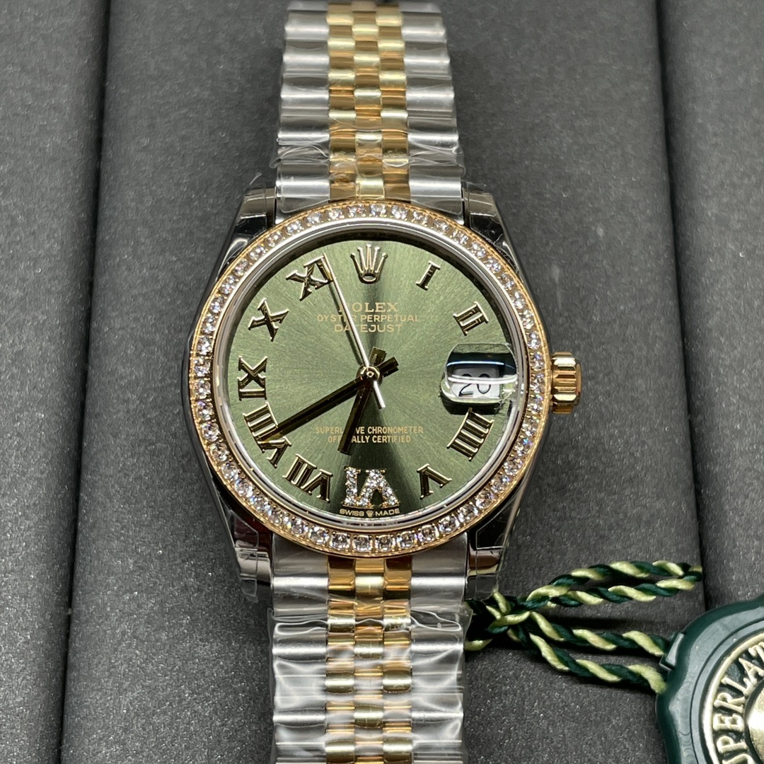 Rolex 女款日志31mm 间黄金 罗马刻度 镶钻圈