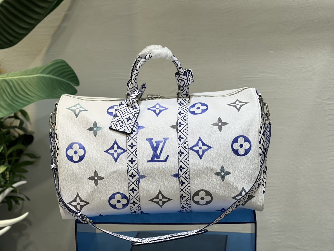 Louis Vuitton Sacs De Voyage Bleu La couleur violette Blanc Imprimé Femmes Série automne G10916