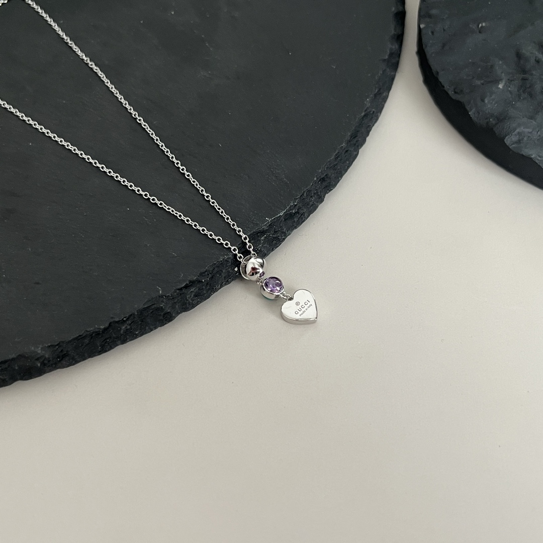 NO:102041,New Gucci Gucci 925 sterling silver purple crystal love necklace size 405cm, Gucci necklace, gucci, gucci, necklace, pure silver19860909上新款 Gucci古驰925纯银紫色水晶爱心项链 尺寸405cm,古驰项链,gucci,gucci,necklace,pure silver,Jewelry