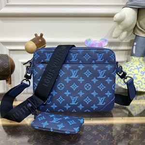 High Quality Happy Copy Louis Vuitton Messenger Bags Black Blue Cowhide Fabric M46602
